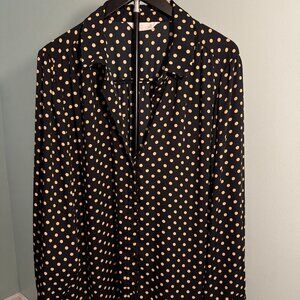 Lauren Conrad Women's Black with Beige Dots Dressy Long Sleeve Blouse Size 2X